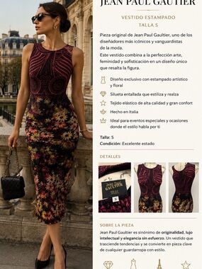 Jean Paul Gaultier Burgundy and Black Sleeveless Floral Midi Dress